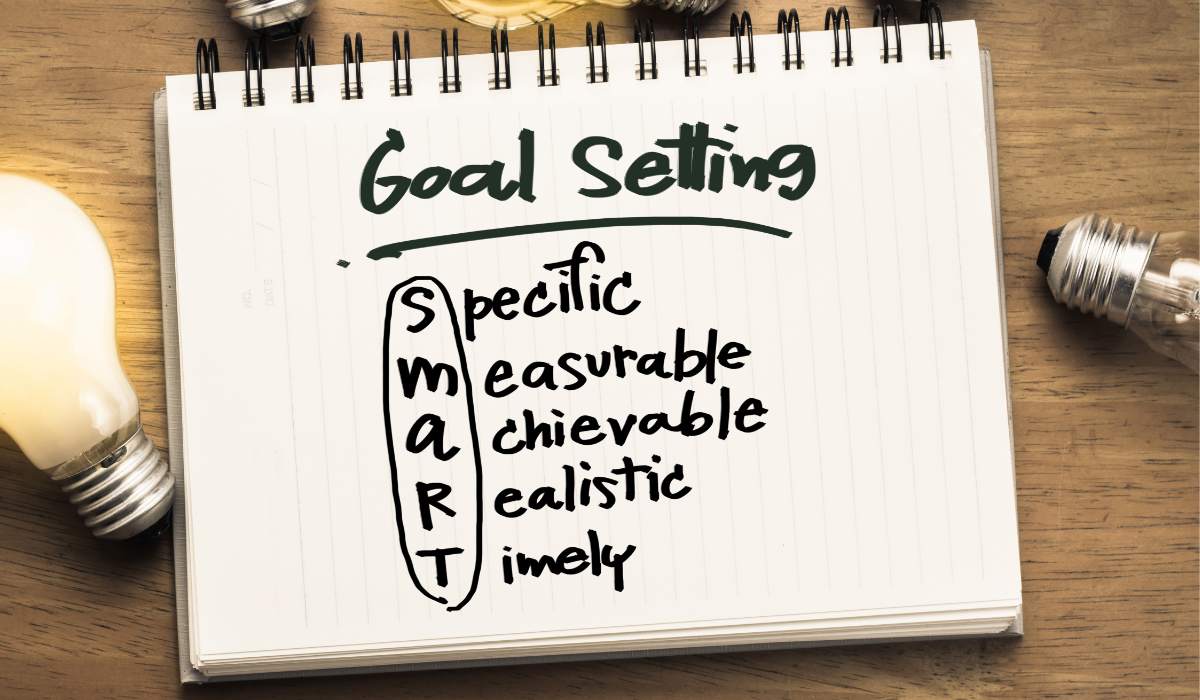 image of handwritten text that reads GOAL SETTING Specific Measurable Achievable Realistic Timely