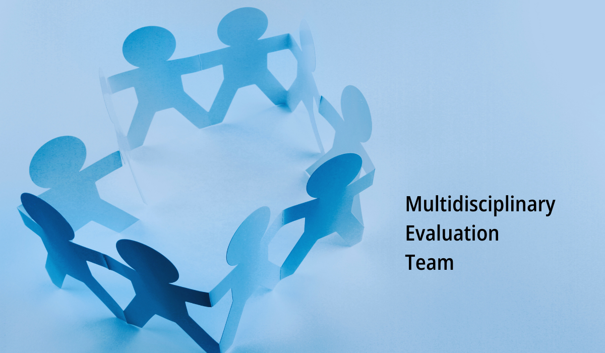 cutout paper figures arranged in acircle. text reads Multidisciplinary eveluation team