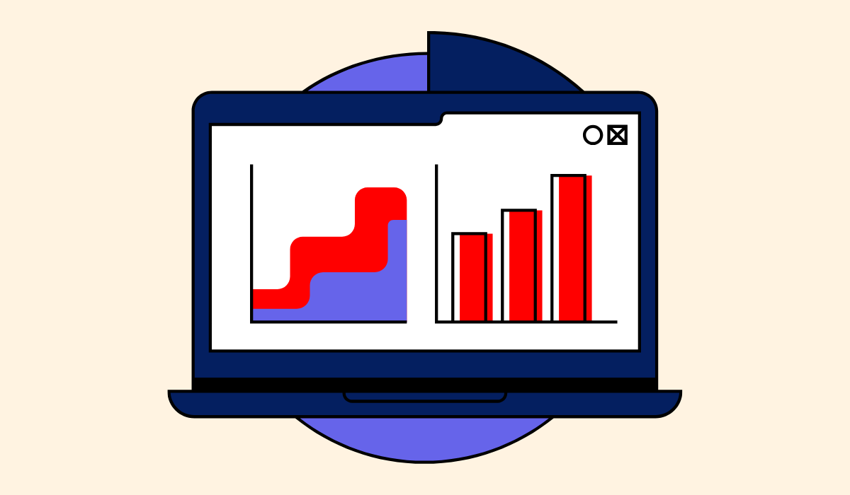 graphic with colorful bars and charts on a computer screen