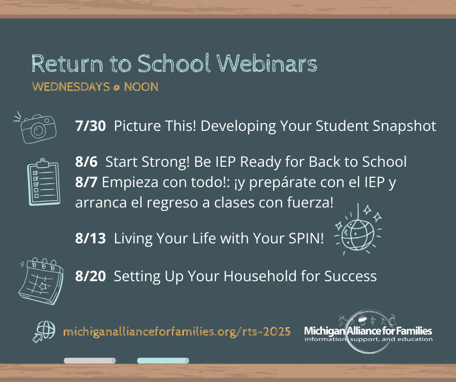 summary of return to school webinars 2025 offered by Michigan Alliance for Families